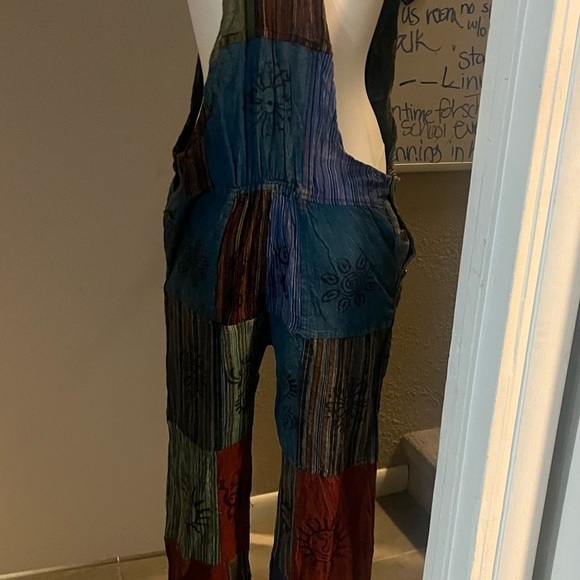 NWT patchwork overalls by windhorse adjustable size boho style pants - Picture 6 of 13